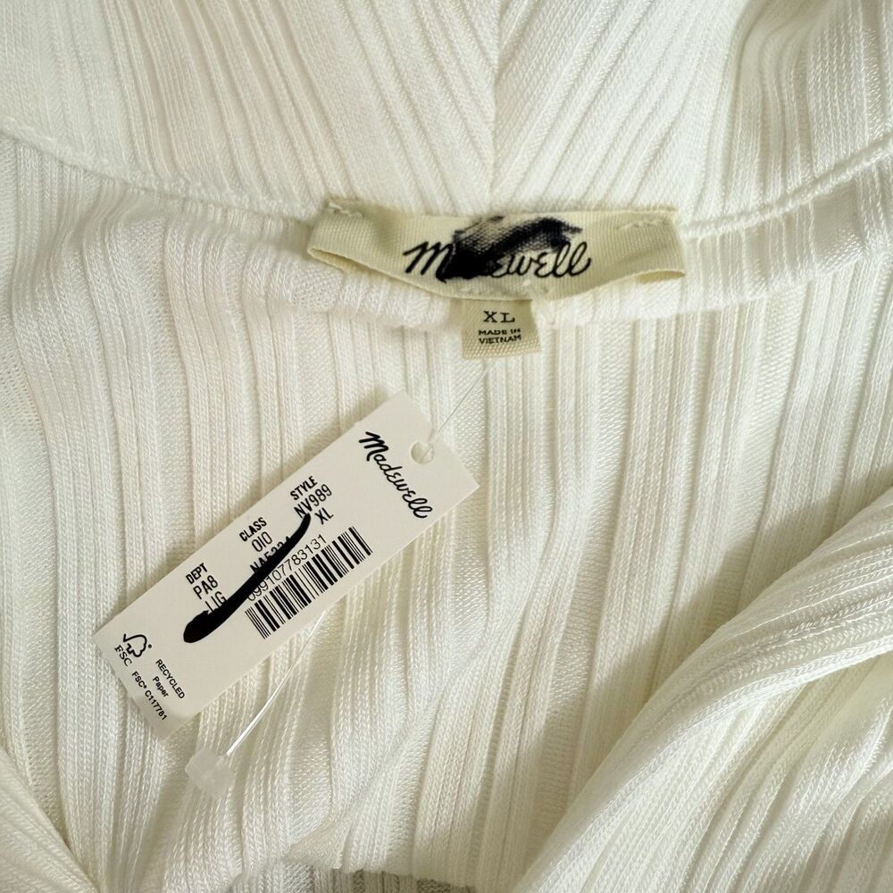 MADEWELL Ribbed V-Neck Polo Top XL Lighthouse White Slim Fit Short Sleeve B51 - Picture 5 of 5